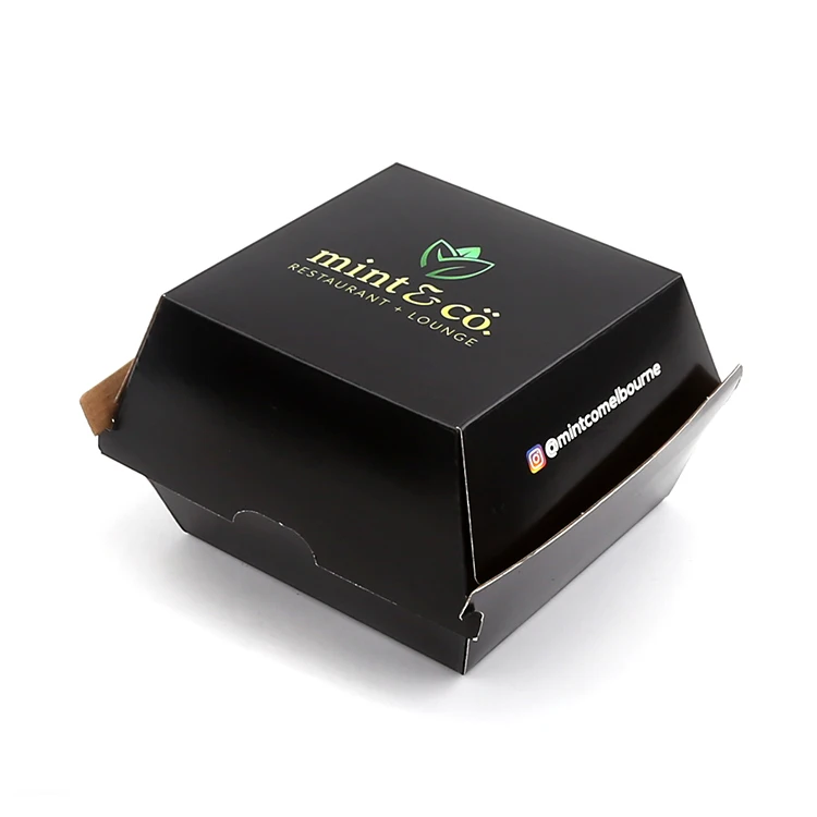 Eco Friendly Custom Printed Logo Fast Food Restaurant Disposable Tableware Foldable Burger Takeaway Packaging Kraft Paper Boxes