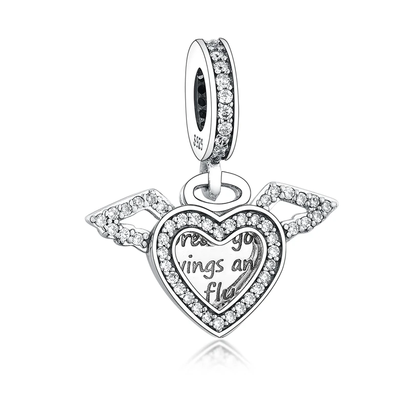 

Fine Jewelry Wholesale 925 Sterling Silver Dazzling Heart and Angel Wings Pendant Charms for Jewelry Making