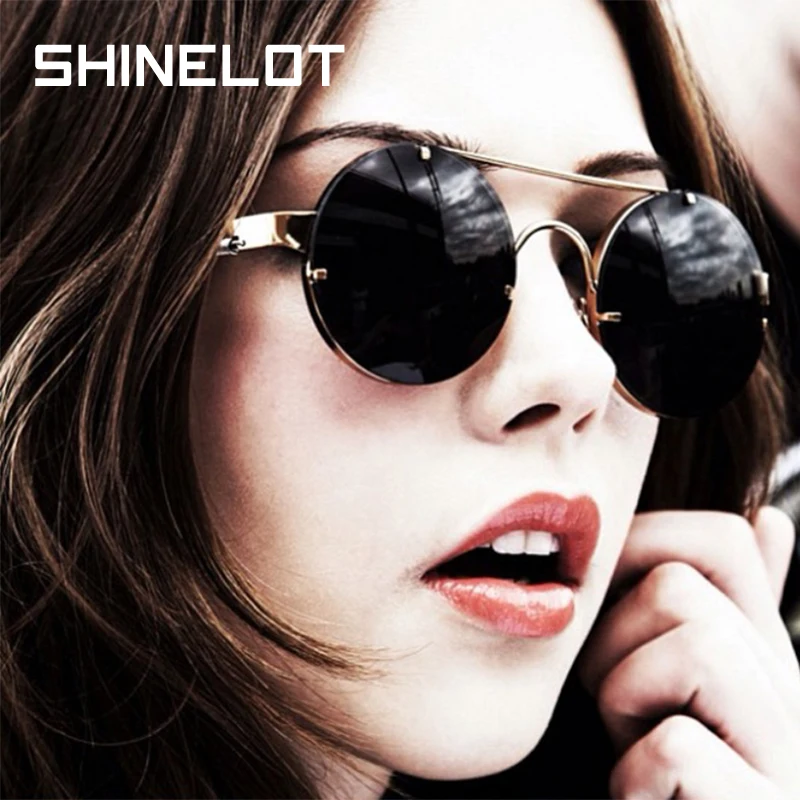 

SHINELOT 8151 Hot Selling Steampunk Round Mirror Vintage Metal Sunglasses Custom Spring Rimless Women Glasses