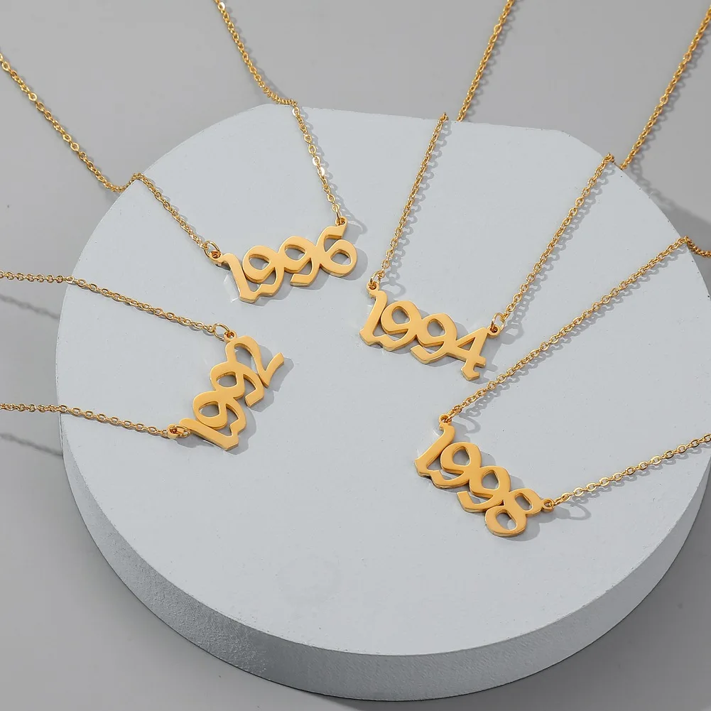 

2020 new fashion custom gold plated Stainless Steel birth year women necklace jewelry birthday gifts for girls boys, As picture