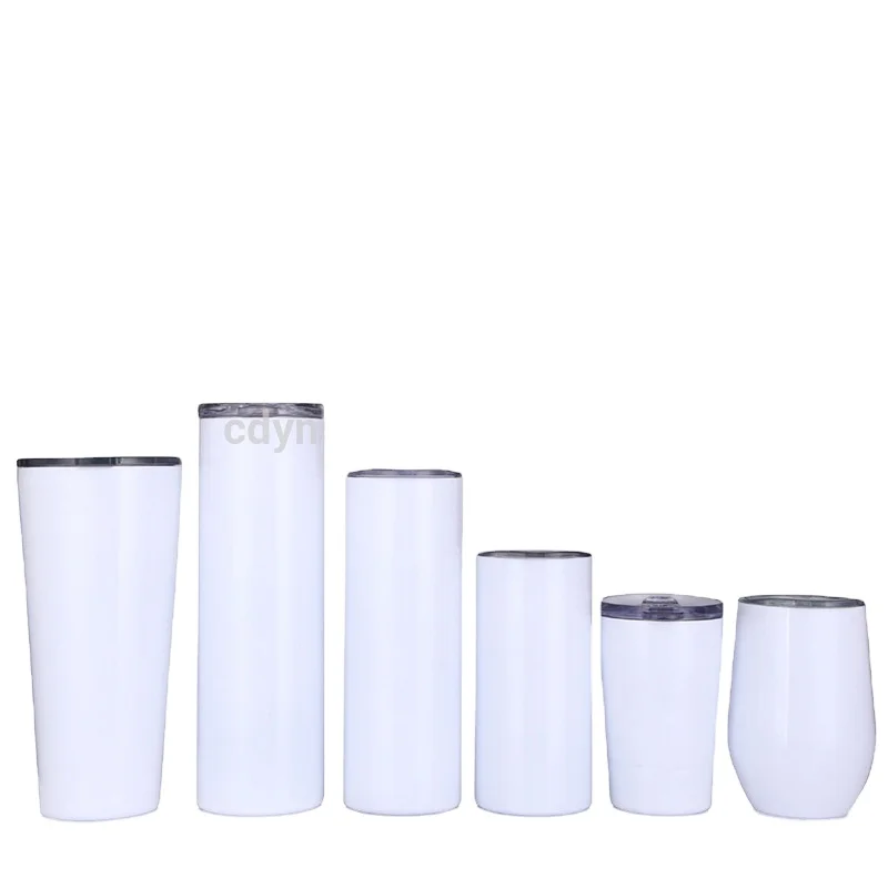 

20oz 30 oz white blank straight double wall insulated stainless steel sublimation blank skinny tumbler with lid straw, Customized color