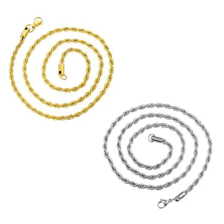 

Hot Sale Hip Hop 18K Gold Plated Stainless Steel Twisted Rope Chain