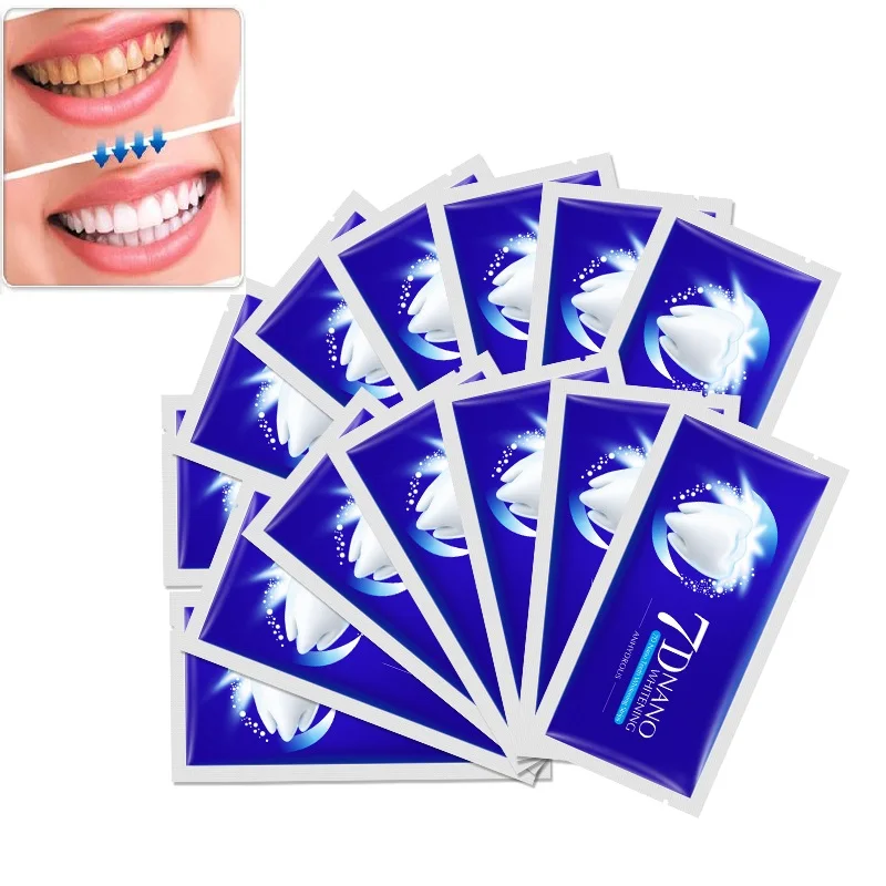

2021 New Trend Amazon best Sale 28 Pcs 14 pairs 7D Oral Hygiene Gel Whitener Teeth Whitening Strips For Home Use