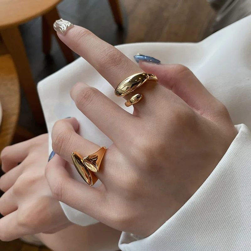 

French fashion trendy jewelry for women punk simple 18k gold plated geometric open adjustable rings luxury stackable finger ring