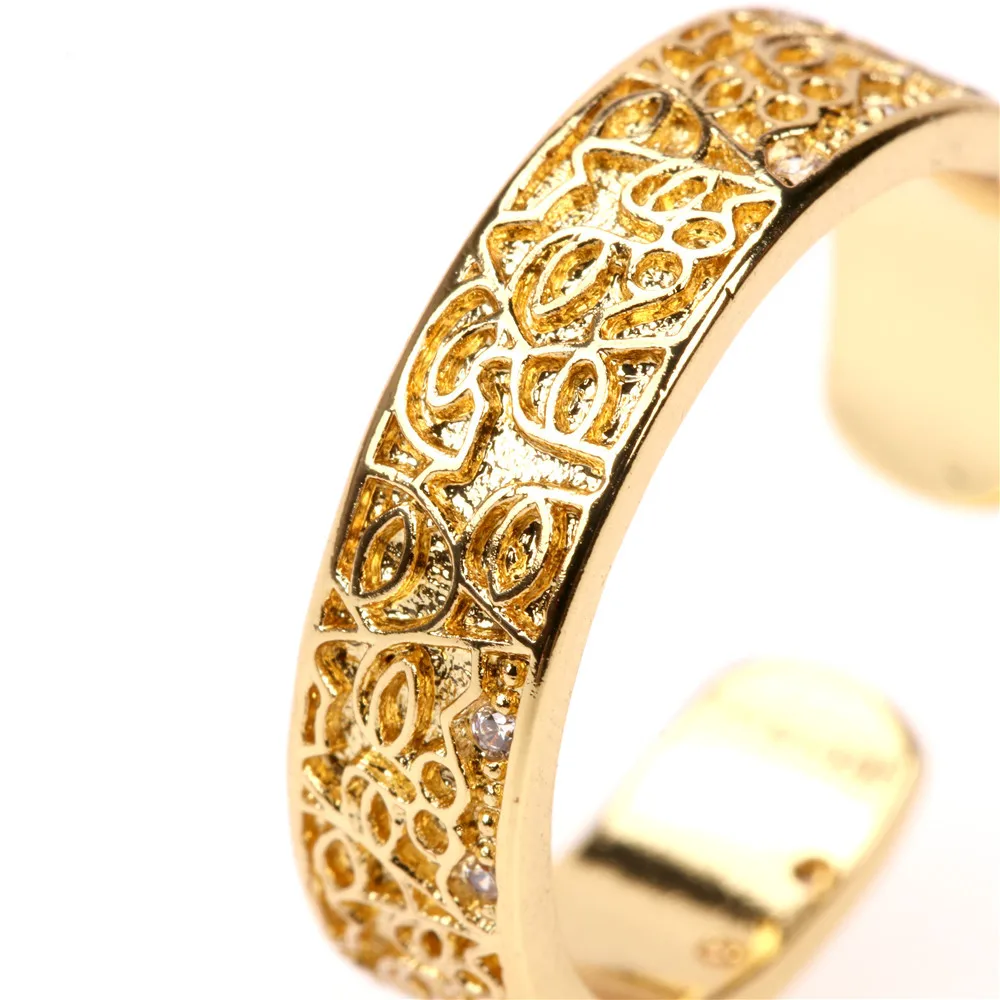 

Simple Style Gold Plated Original Totem Finger Ring Adjustable Raised Pattern Openings Ring