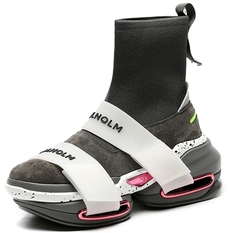 

2021 New Fashion High Top Sock Sneakers Women Thick Sole Platform Casual Shoes Ladies Genuine Leather Slip On Sock Boots