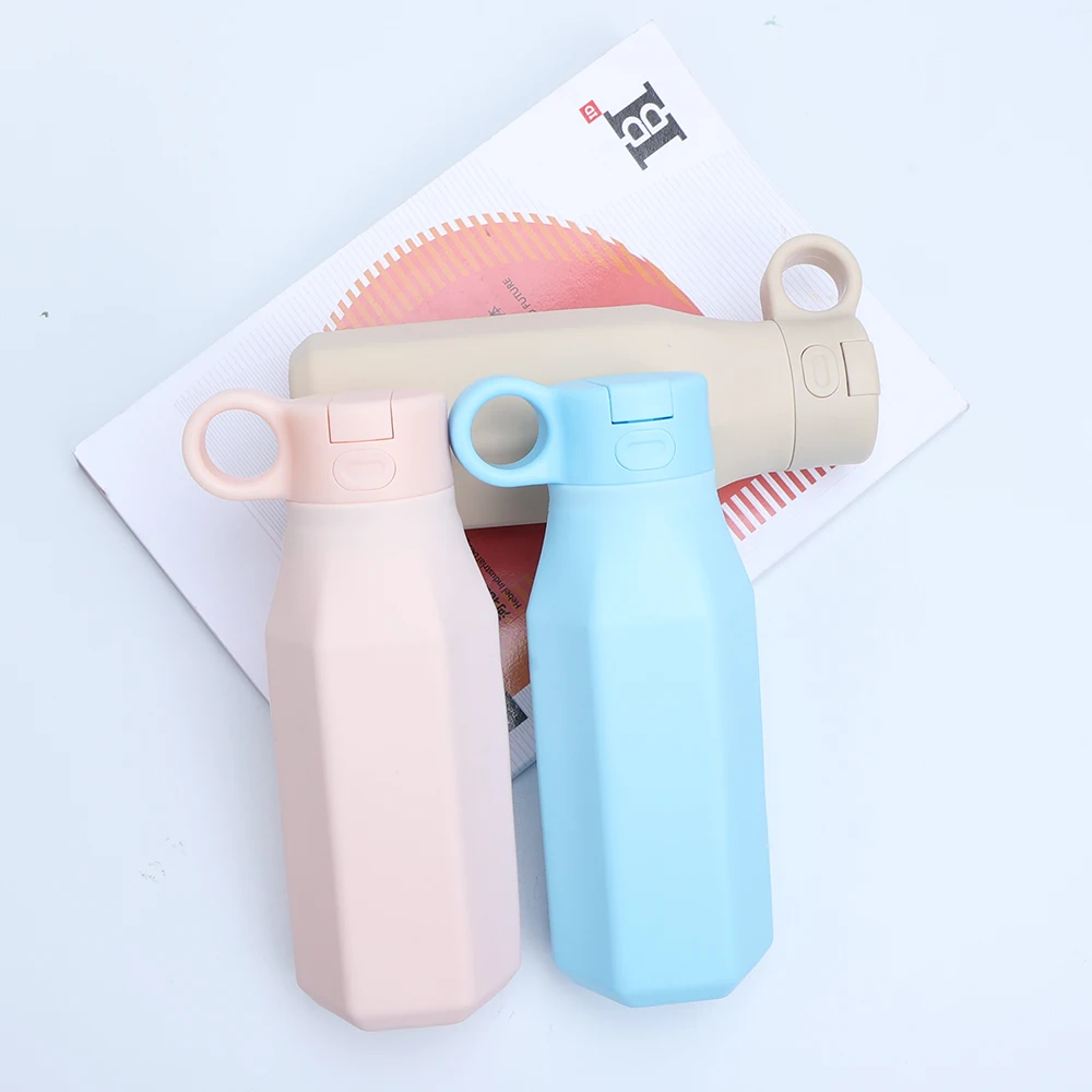 Portable Leakproof Gym Water Drinking Bottle Jug 12oz Bpa Free Silicone Sports Kids Water Bottle With Handle For Kids School