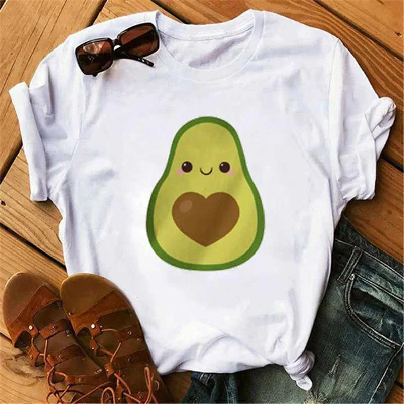 

Maycaur Fashion Avocado Print Female T-shirt Harajuku T-shirts for Women Summer Hip Hop T Shirt Tee Shirt Femme Vogue Tops, White