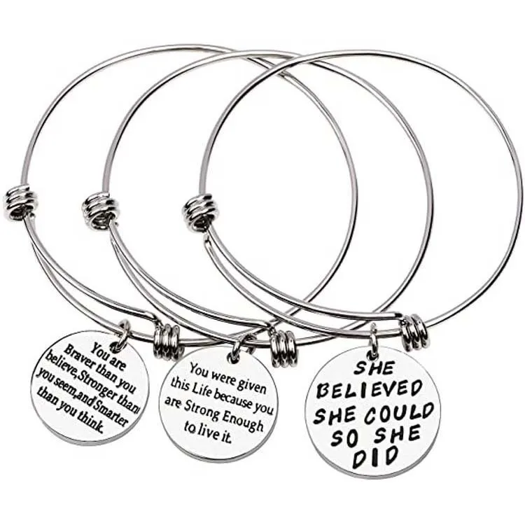 

Top-Selling Lettering Wafer Adjustable Bracelet Stainless Steel Bangles For Women Fine Jewelry Bulk Items Wholesale Lots
