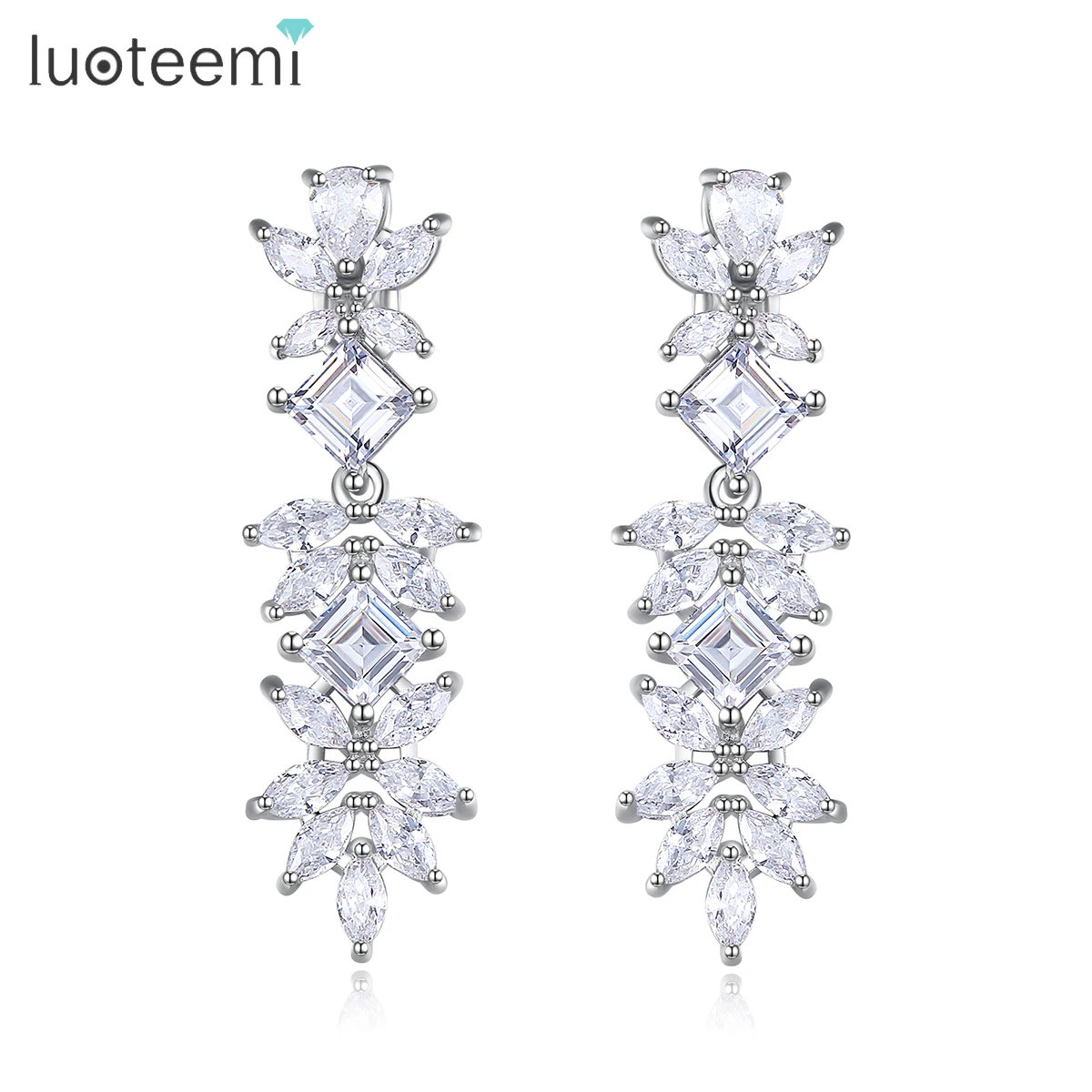 

LUOTEEMI Fashion Jewelry Woman Earing Bridal Zircon Large Flower Big Wedding Luxury 2022 Designer Earrings