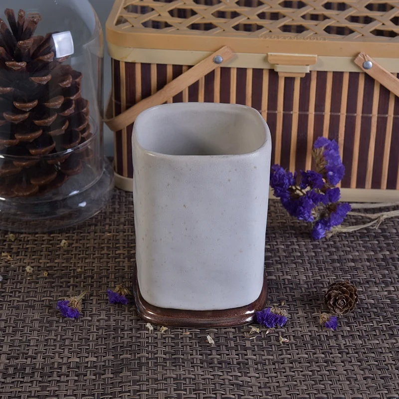 Empty glazed square ceramic candle jar votive pillar candle holders home decoration manufacturer