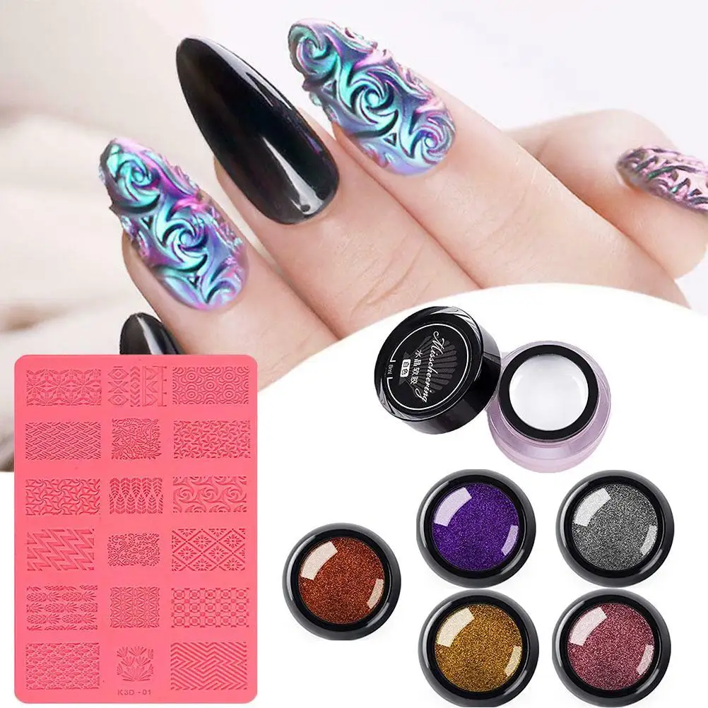 

2021 New Fashion 4D Sculpture Nail Art Silicone Mold Set Printing Decorative Powder Crystal Glue Stereo Embossed Nail Art