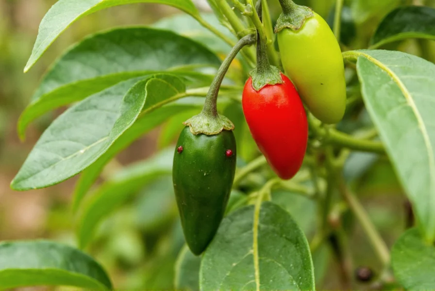 African bird's eye chili peppers growing on plant in Kenyan farm, vibrant red and green pods, tropical agricultural setting
