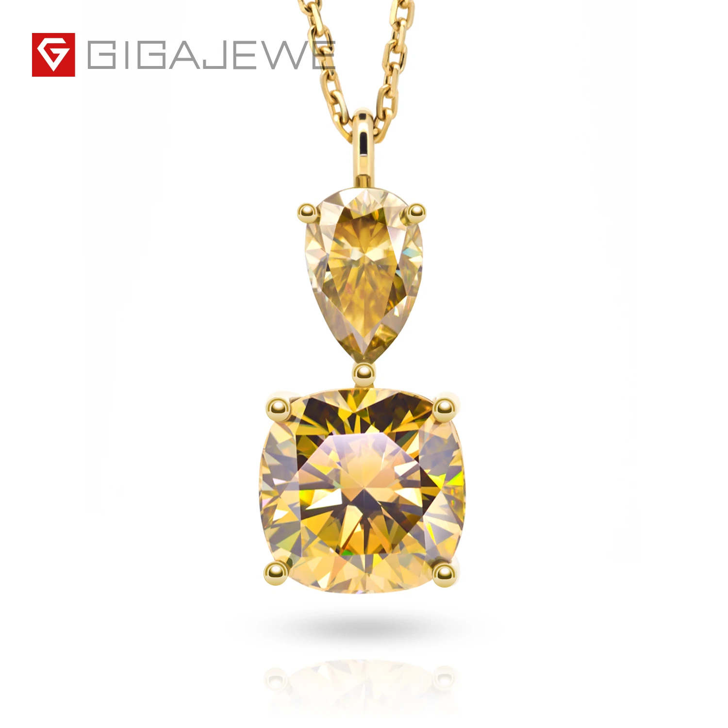 

GIGAJEWE 3.5ct Cushion Cut and 1.0ct Pear cut Necklace Moissanite 9K/14K/18K Yellow Gold , Moissanite Necklace Engagement party