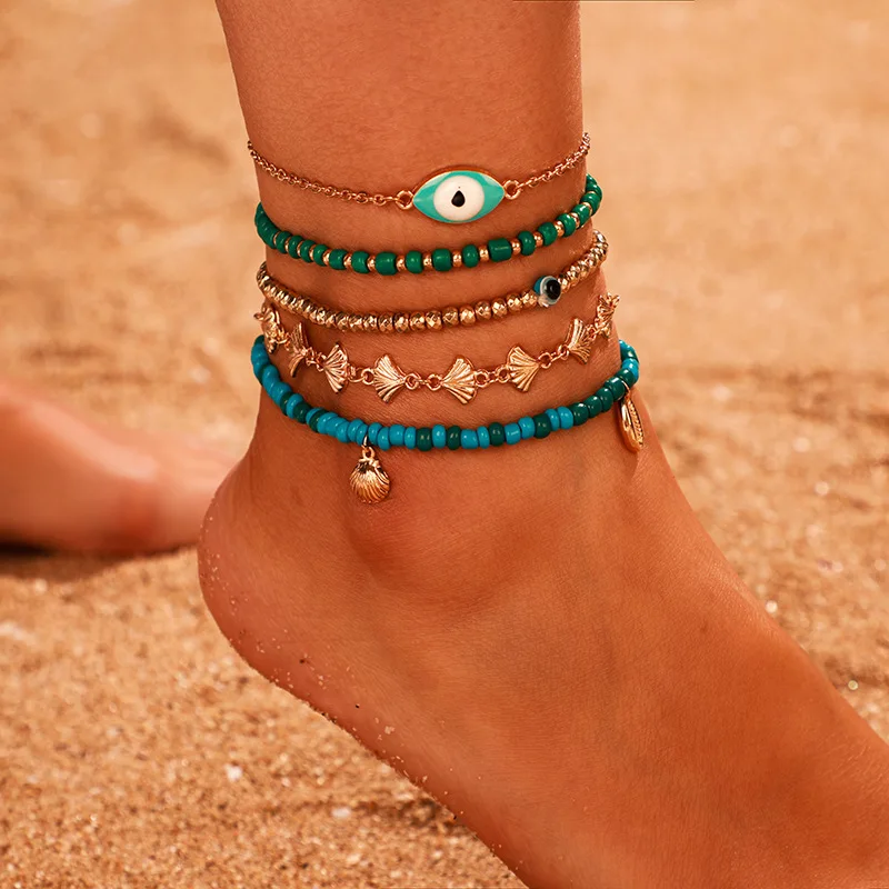 

Amazon Beach Accessories Women 5Pcs/Set Green Seed Bead Evils Eyes Anklet