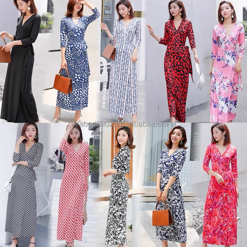 

Wholesale 2021 fashion sexy ladies V-neck Three Quarter sleeve floral Women Dresses