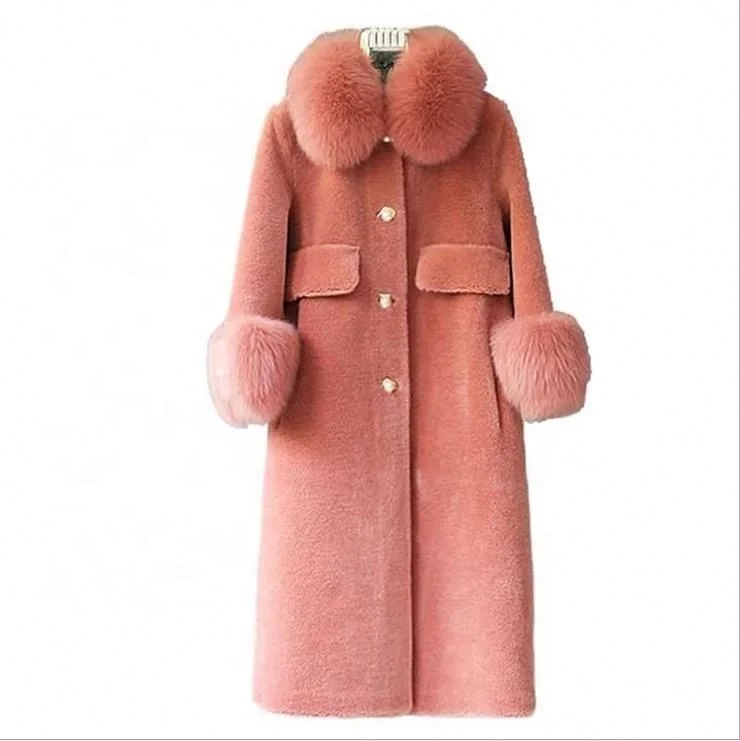 

2021 Factory supply comfortable wool coat real fox fur winter women shearling coat/ sheep shearling coat, Customized color