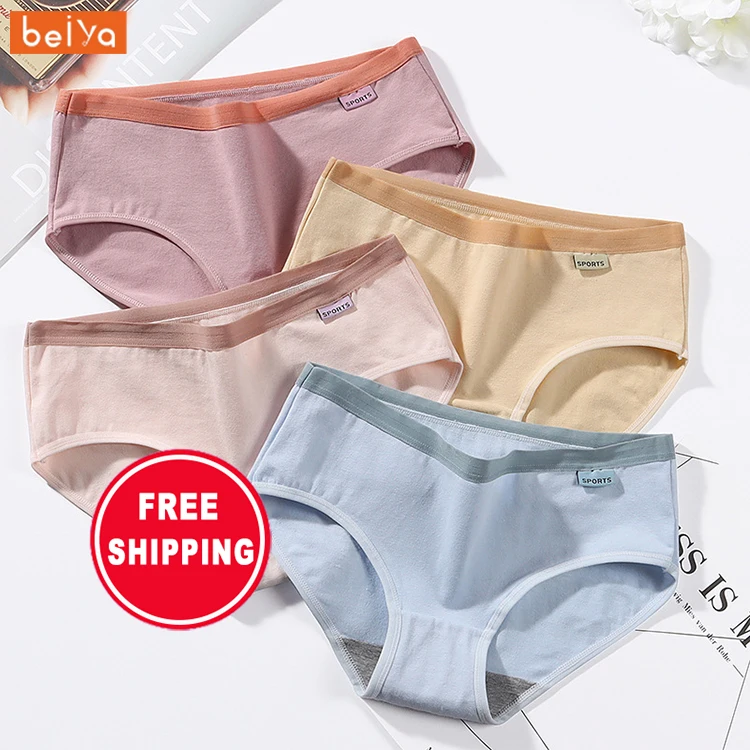 

Factory direct sales underwear woman 100% cotton simple and sexy middle waist women underwear panties, Pink, skin color, bean green, light gray, bean paste