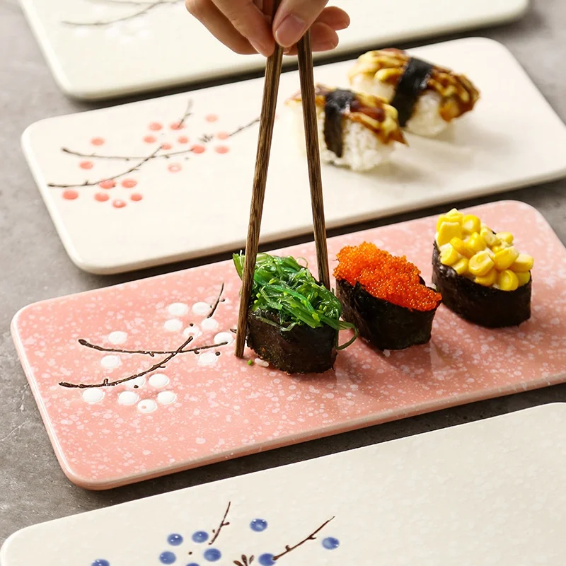 

Japanese creative hand-painted under glaze ceramic tableware rectangular snack pad flat sushi set plate, Mix