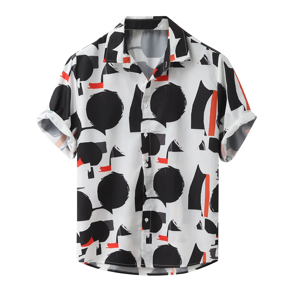 

Fashion Men Print Comfortable Lapel Collar Streetwear short Sleeve Breathable Hawaiian Casual Shirts, Custom color