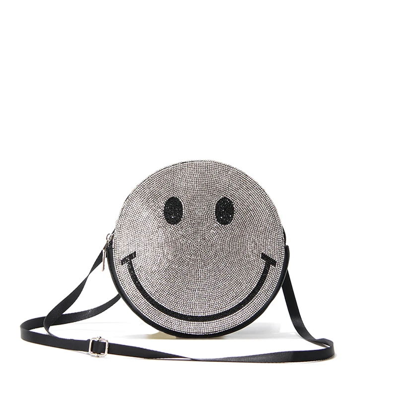 

2021 New Arrivals Rhinestone Circle Shape Women Handbag Shinny Elegant Evening Bags Korean Cute Smiley Ladies Hand Bag YG21-1527