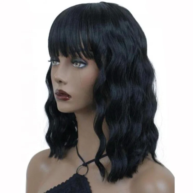 

100% Natural Human Hair Wigs, Natural Wave Bob Wigs Human Hair Lace Front Wig With Bangs, Remy Hair Wigs For Black Women