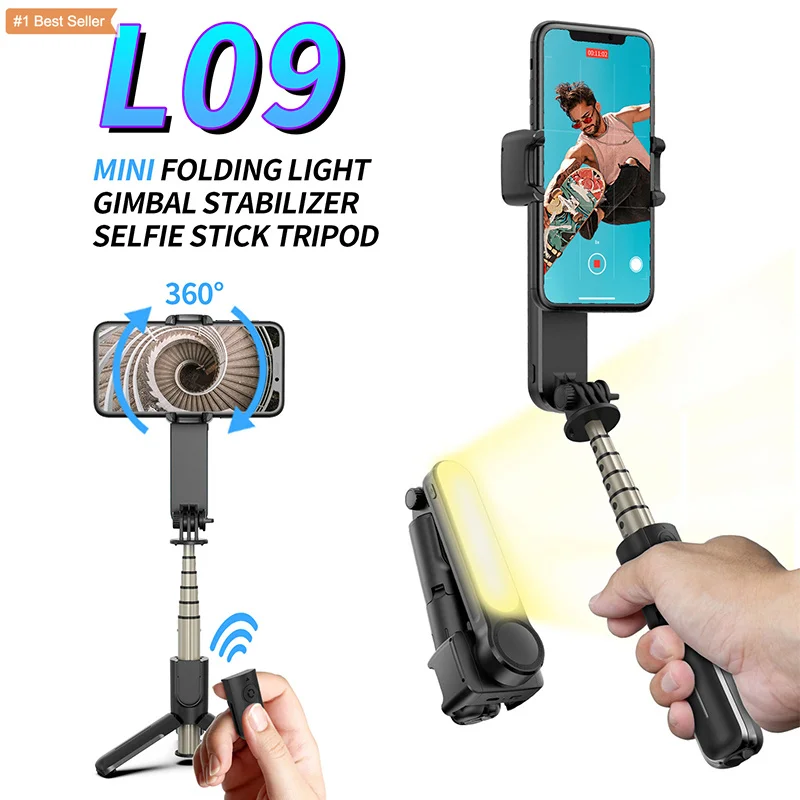 

Led Light Professional Camera Stabilizer Gimbal Wireless Selfie Stick Tripod 360 Rotation 3axis Gimbal Stabilizer L09, Balck