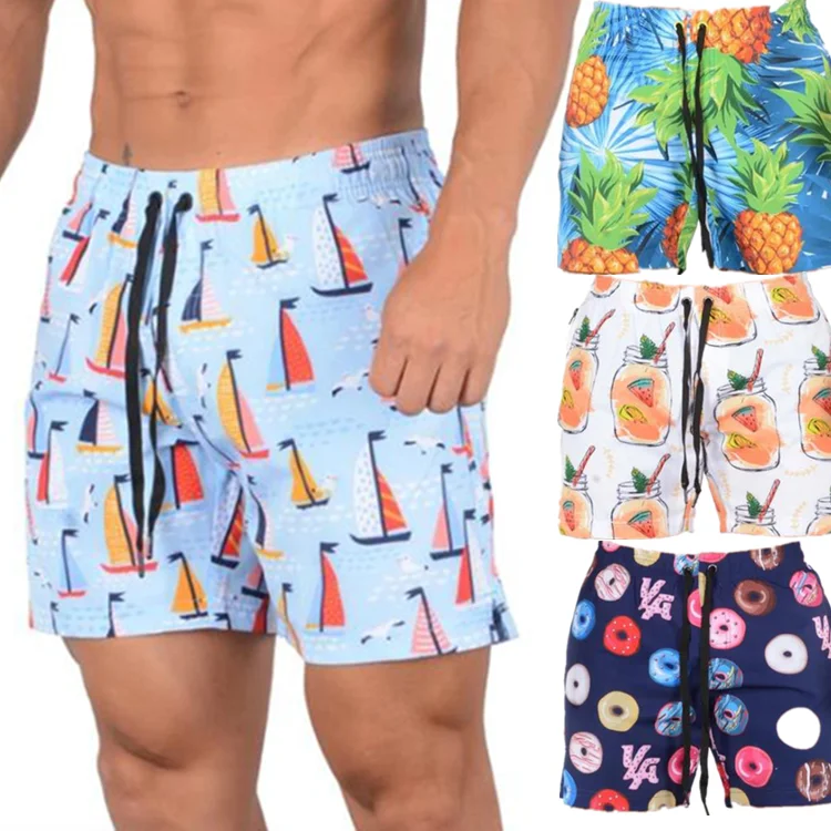 

Fashion Designer Mid Waist Knee Length Flower Animal Print Men Swim Shorts, In available