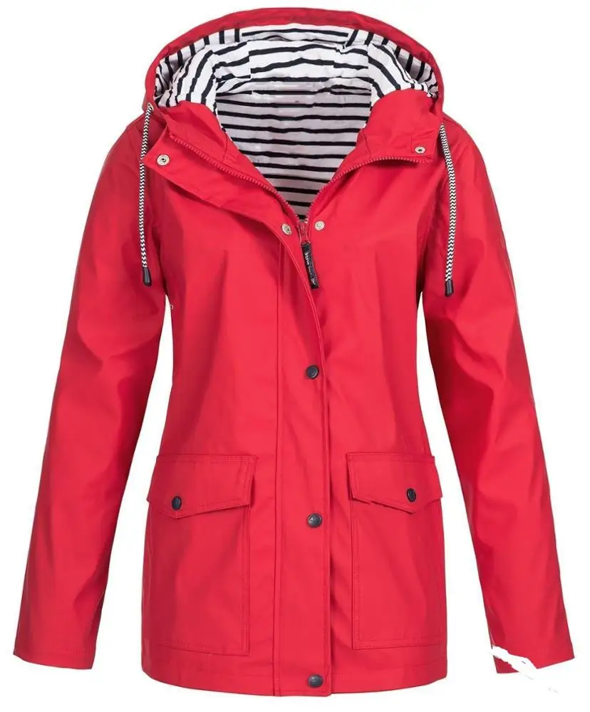 

monogram women rain jacket hooded rain coat Waterproof Zipper Solid Jacket