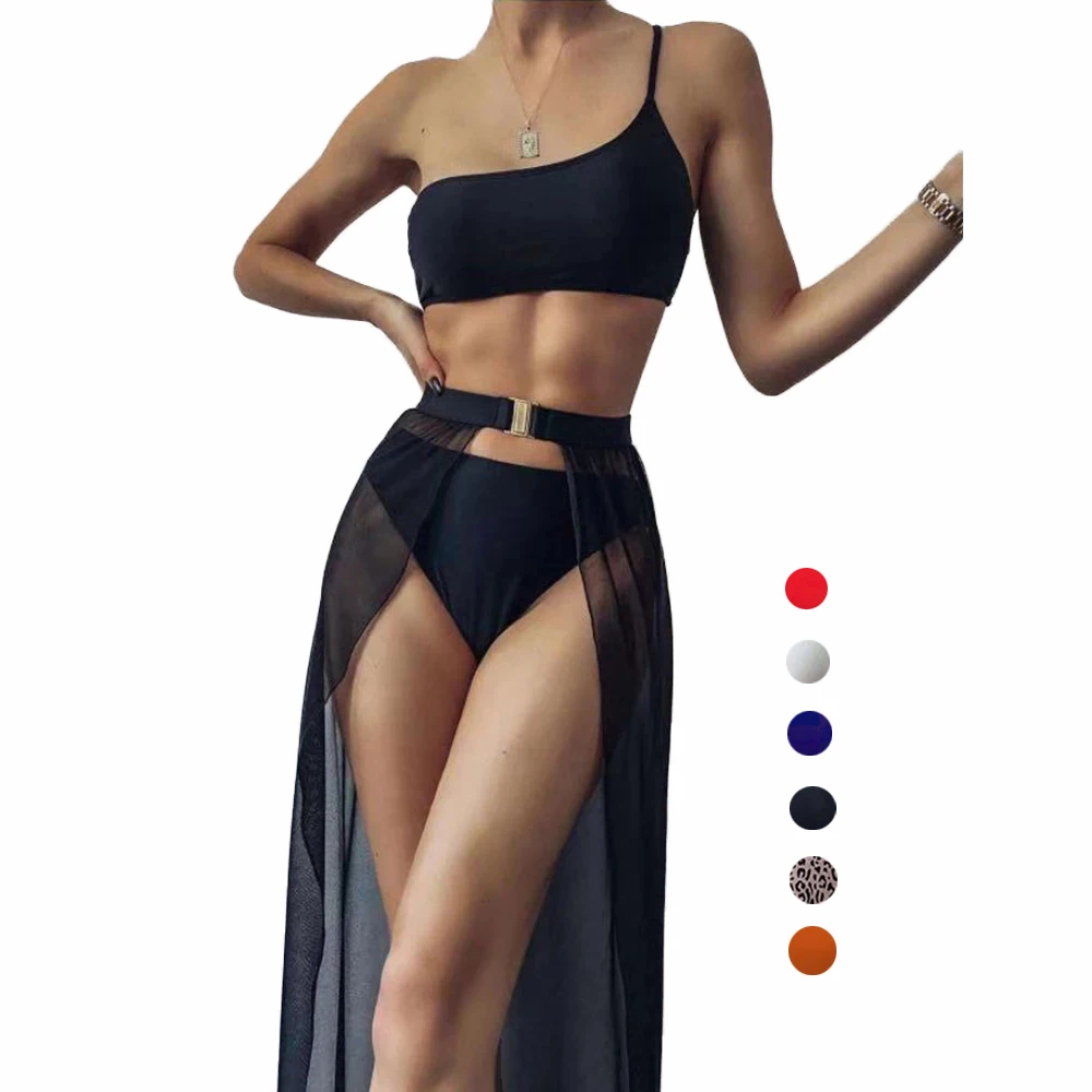 

Swimwear 2021 Beach Female Backless One Shoulder Bikini Set Designers Bathing Suits 3 Piece Swimsuit With Cover Ups