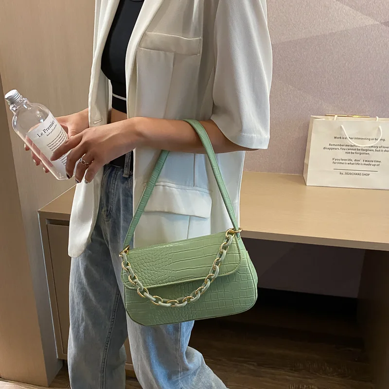 

Luxury Crocodile Pattern Crossbody Bags Mini PU Leather Shoulder Bag Women 2021Chain Designer Armpit Bags Female Phone Handbags, As picture