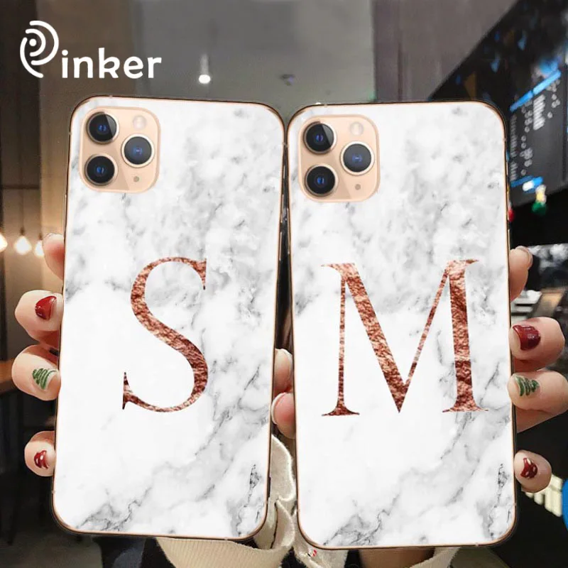 

Letter Monogram Phone Case White Marble Soft Mobile Phone Case TPU Cover For Mobile Phone, Black