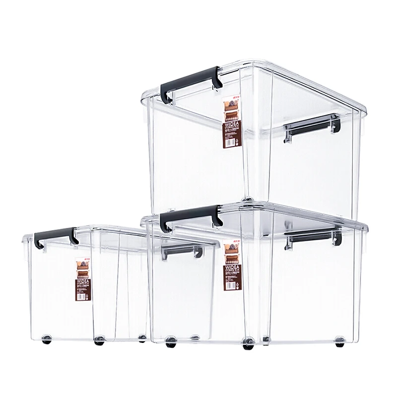 

Citylife High Quality Large Capacity Transparent 30L 50L 80L100L Tote Plastic Tote Large Clear Bins with Lid Wheels, White, smoke grey