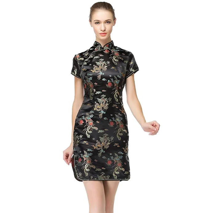 
Elegant High Quality Short Sleeve Cheongsam Modern Women Casual Dress 