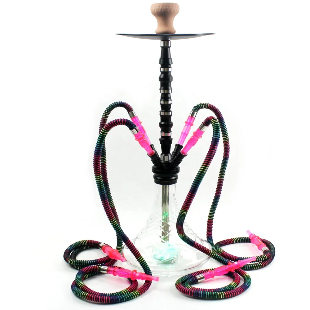 

Complete set of bar Arab hookah accessories aluminum alloy four person hookah LED lamp hookah pipe