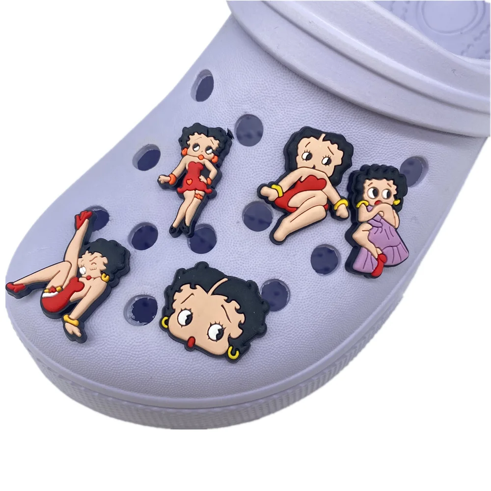 

Classic cartoon Betty the wholesale kids clog shoe accessories high quality shoe charms decoration design custom diy logo