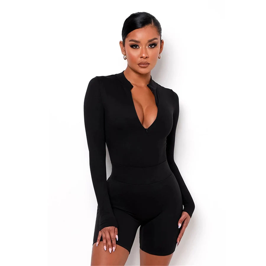 

Kliou K21S03328 Wholesale Zipper Long Sleveless One Piece Jumpsuit Women Bodycon Jumpsuit