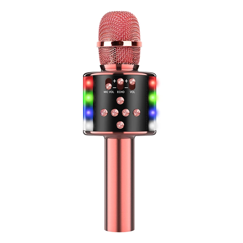 

newest private model D168 condenser wireless blue tooth magic voice LED karaoke portable microphone, Black blue pink gold pink rose gold