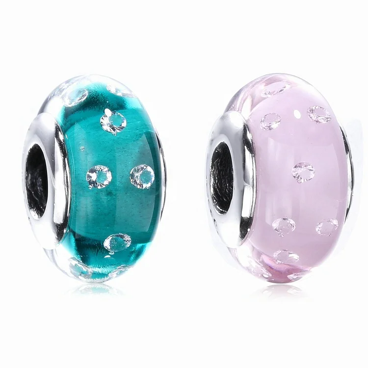 

Quality assurance charms 925 sterling silver pink faceted green glass beads