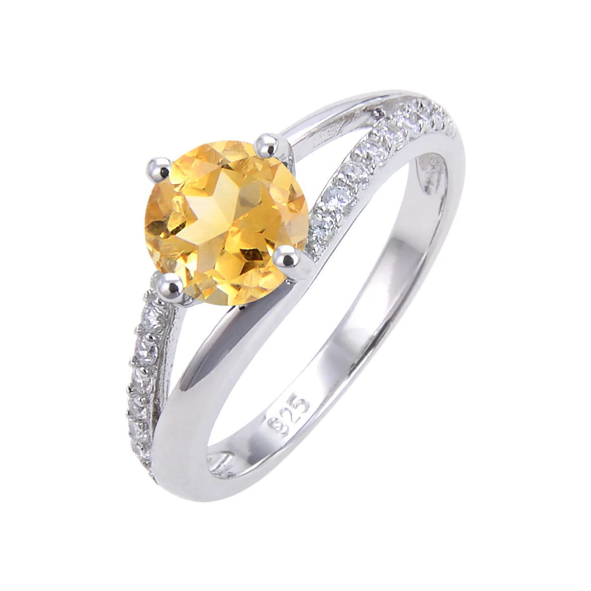 

Wholesale Color Stone Silver Rings Custom Fashion Jewelry Natural Citrine Gemstone Rings