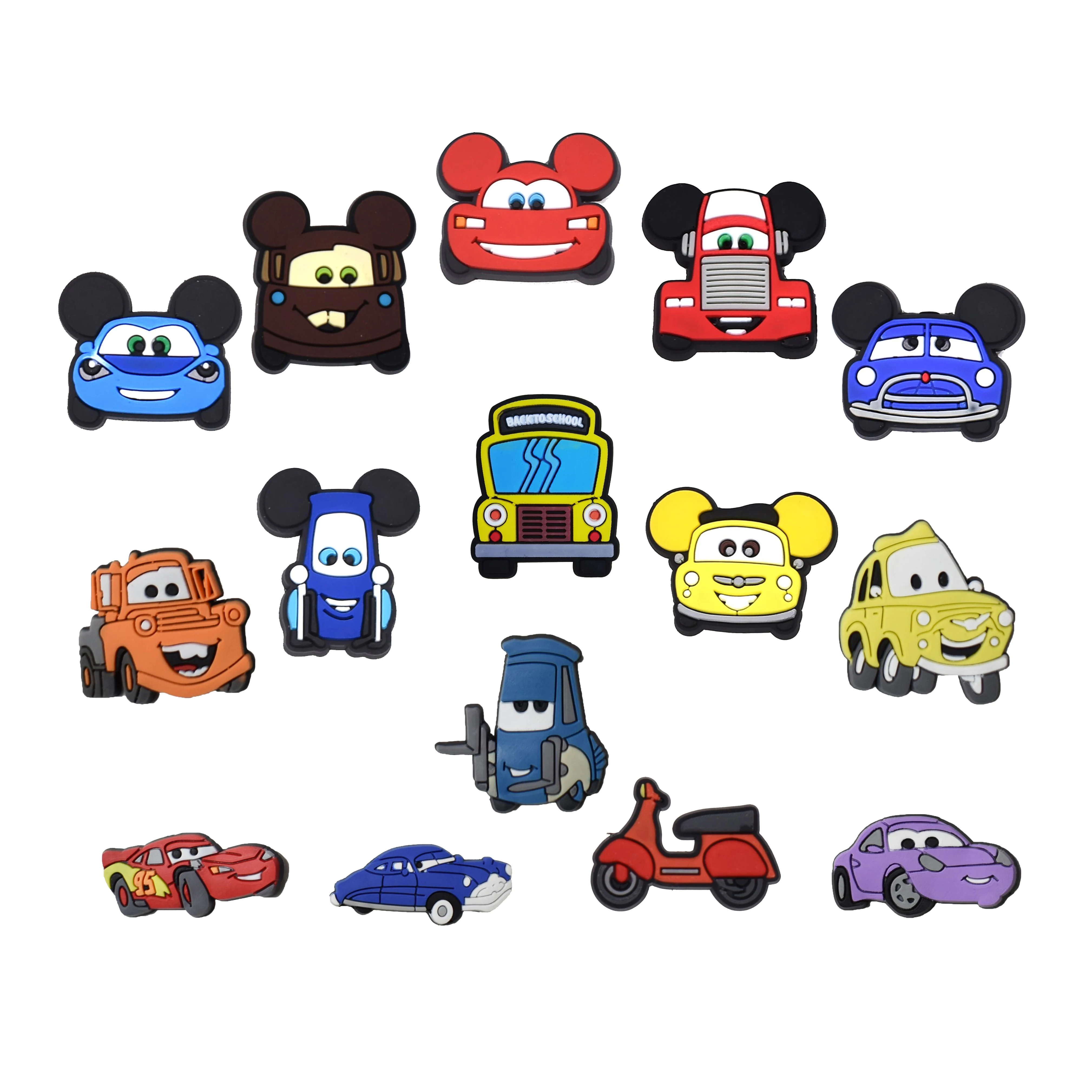 

2000Pcs style cartoon cars shoe charms Pvc Shoes Accessories clog Jibz fit for Wristband Croc Decorations, As pictures show