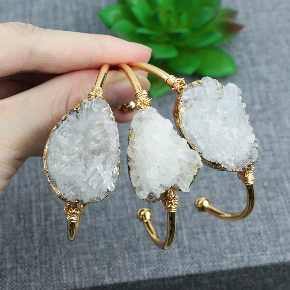 

LS-D1381 New Arrival Druzy Stone Wire Wrapped Bangle, White