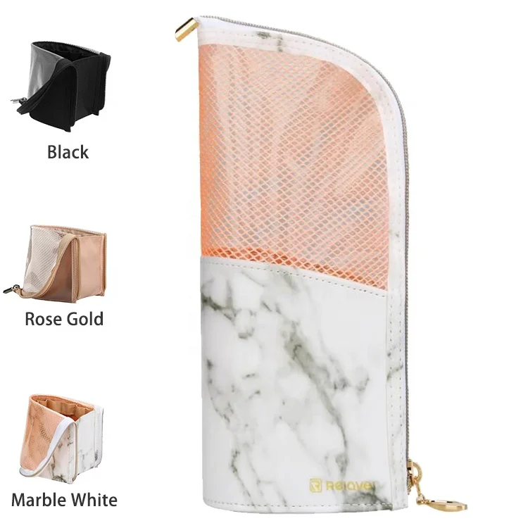 

Relavel Dual Function Cylinder Marble Small Waterproof Stand Up Organizer Divider Makeup Brush Holder For Travel, Marble white