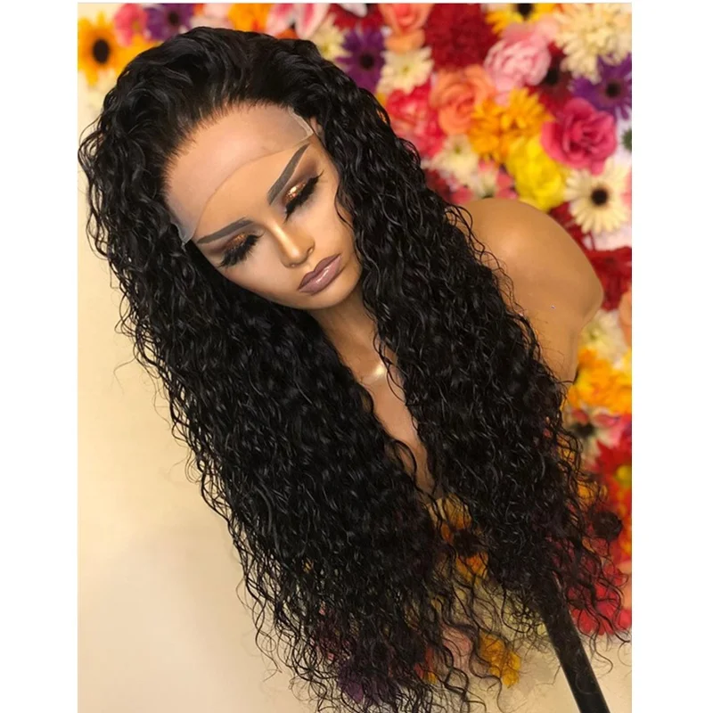 

cheap virgin human hair grade 9A indian remy hair deep curly water wave full swiss HD lace wigs for black women human hair wig, Natural color lace wig