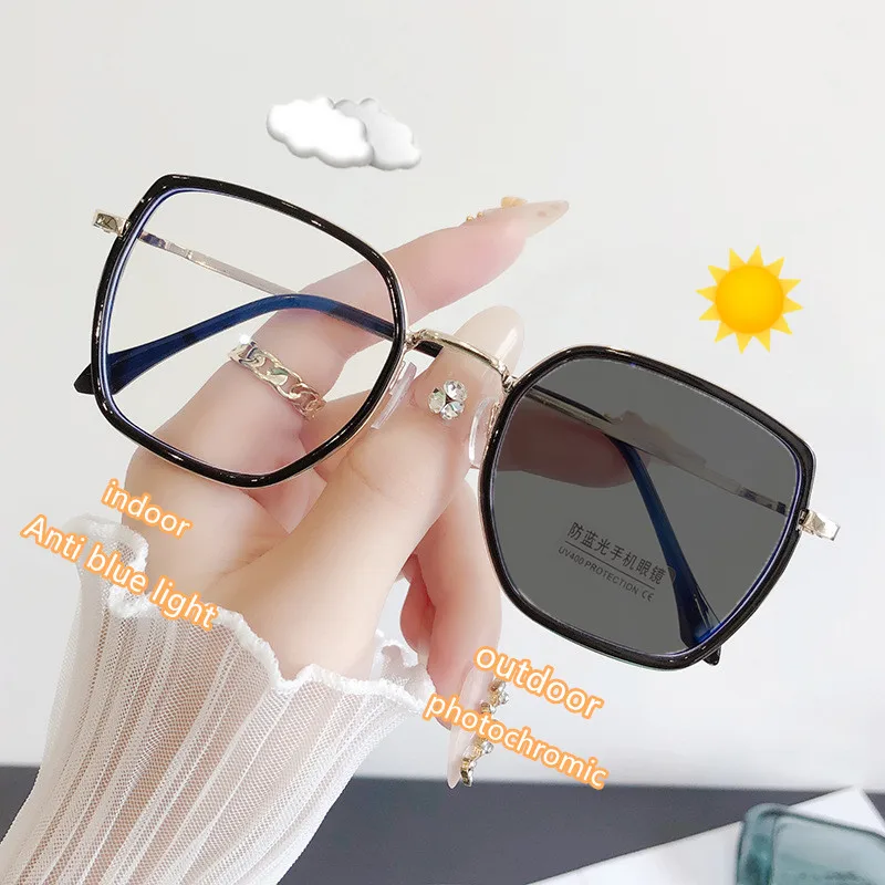 

Photochromic Anti Radiation Glasses For Women Men Anti-blue Square Flat Light Eyeglasses Frame Sun Shade Female Sunglasses