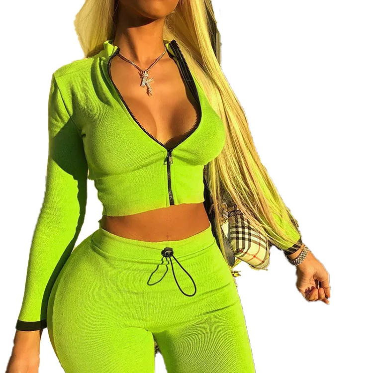 wholesale custom 2019 sexy knitted plain blank 2 piece crop tops tracksuit jogging sweatsuit tracksuit sets women clothing