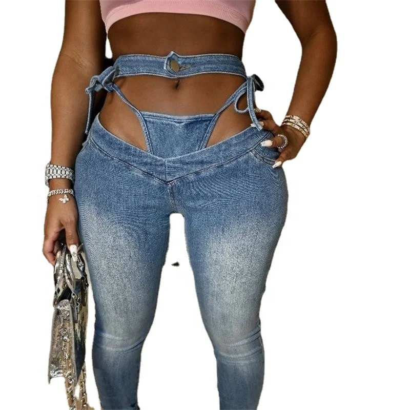 

B64011A European and foreign trade women's spring 2021 new white strap high waist crop jeans
