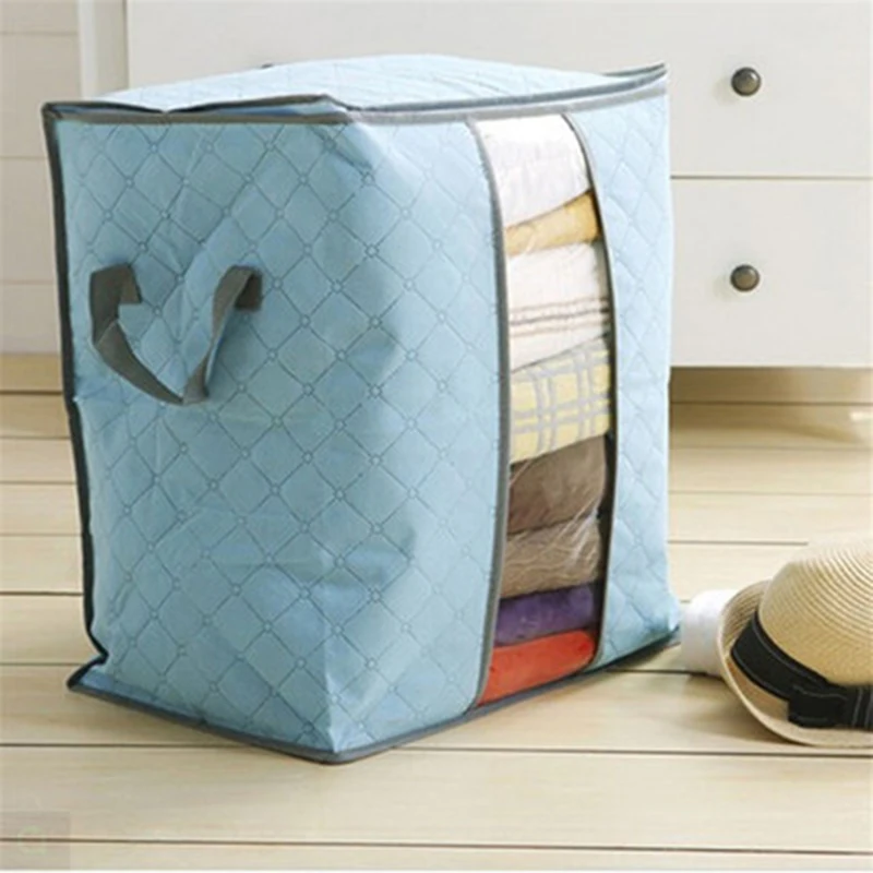 

48*28*50cm Multi-purpose Household Items Quilt Clothes Storage Bag Nonwoven Folding Storage Closet Bbedding Quilt Finishing, Orange, green, blue, gray