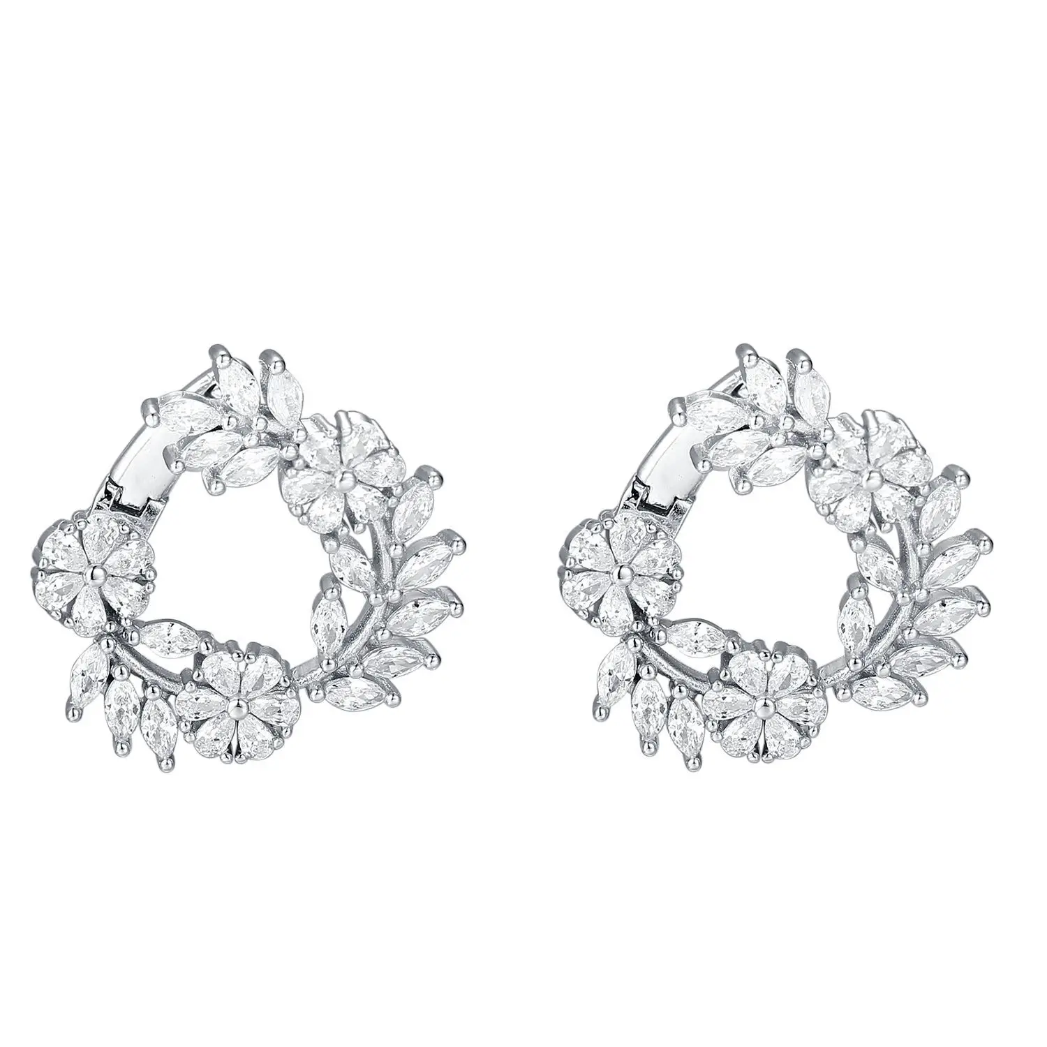 

S925 silver inlaid white diamond surround flower earrings crystal clear crystal temperament earrings