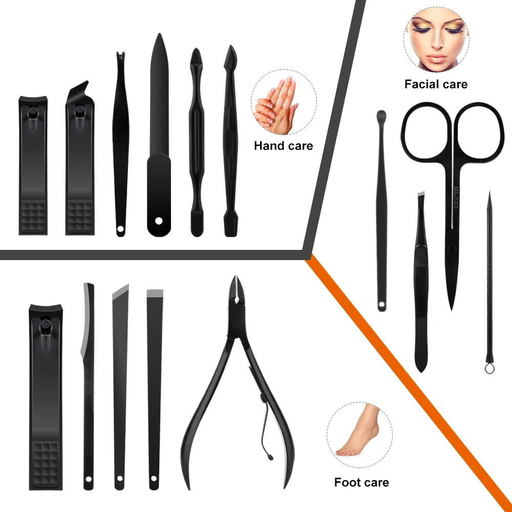 15pcs Professional Manicure Set Pedicure Knife Toe Nail Clipper Cuticle Dead Skin Remover Kit Stainless Steel Feet Care Tool Set